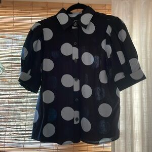 Navy/Light blue linen blouse